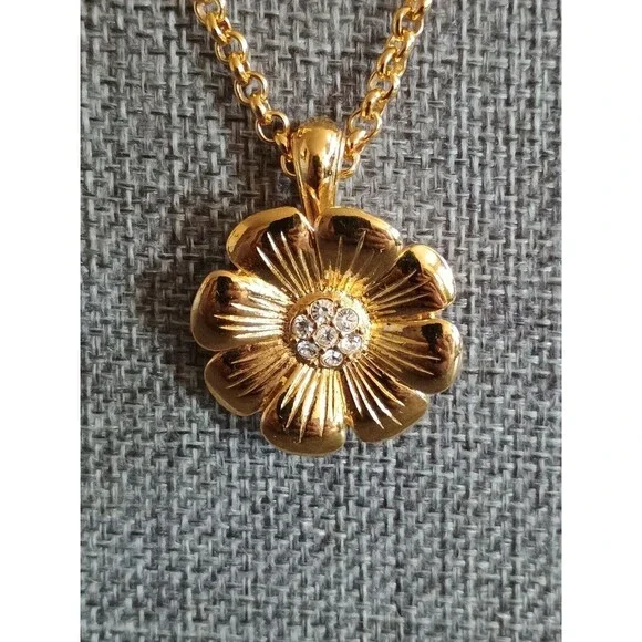 Joan Rivers Gold Tone Snap Rhinestone Flower Necklace Vintage - Picture 2 of 6
